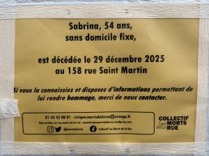 Sabrina, 54 ans, sdf pas oubliée, grâce au Collectif "Les morts dans la rue"