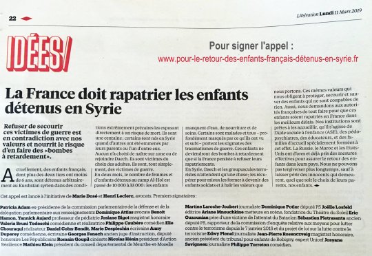 Pétition pour le retour des enfants français détenus en Syrie